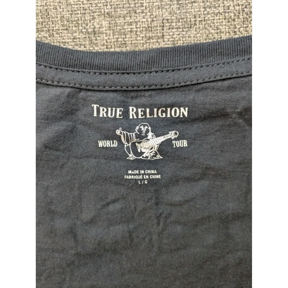 True Religion 02 Brand‎ Jeans Gold Black V-Neck T Shirt Women's LARGE L Top